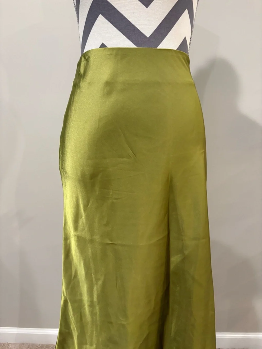 Satin Midi Skirt in Olive Green - Picture 5 of 8